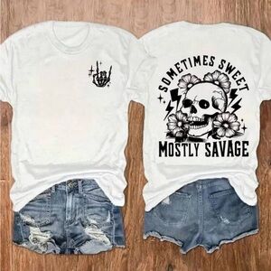 NWT White Graphic Tee with Skull Design